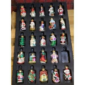 Christmas Table Top Glass Ornaments 24 in Box Santa Bride Nutcracker Snowman
